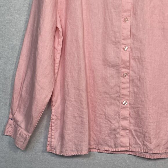 Chadwick's Button-Up Top Women Size 16 Pink 100% Linen Long Sleeve Pocket - Picture 5 of 12
